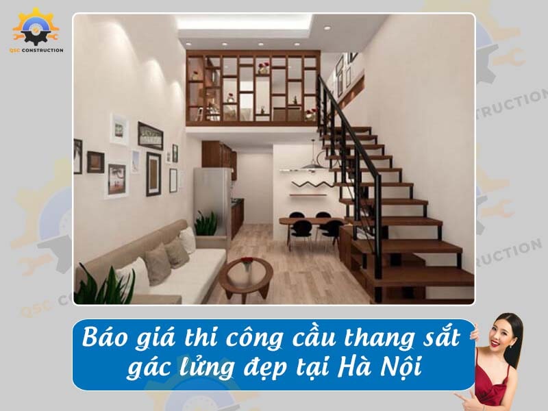 Báo giá thi công cầu thang sắt gác lửng đẹp tại Hà Nội