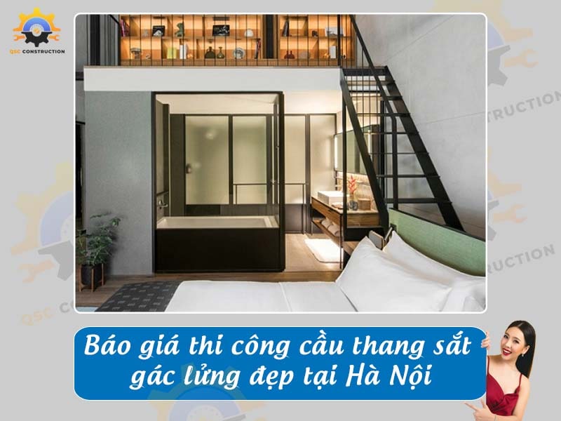Báo giá thi công cầu thang sắt gác lửng đẹp tại Hà Nội