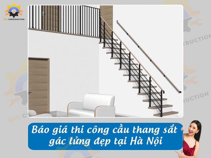Báo giá thi công cầu thang sắt gác lửng đẹp tại Hà Nội