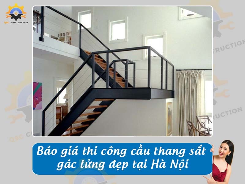 Báo giá thi công cầu thang sắt gác lửng đẹp tại Hà Nội