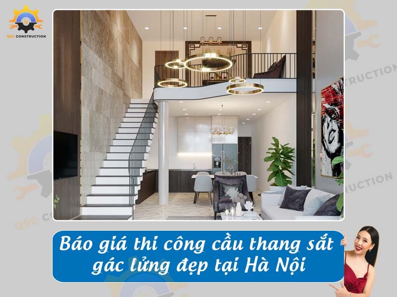 Báo giá thi công cầu thang sắt gác lửng đẹp tại Hà Nội