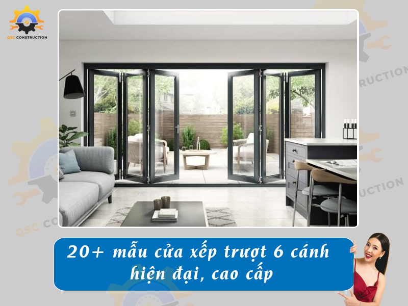 Báo giá 20+ mẫu cửa xếp trượt 6 cánh hiện đại, cao cấp