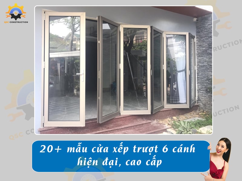Báo giá 20+ mẫu cửa xếp trượt 6 cánh hiện đại, cao cấp